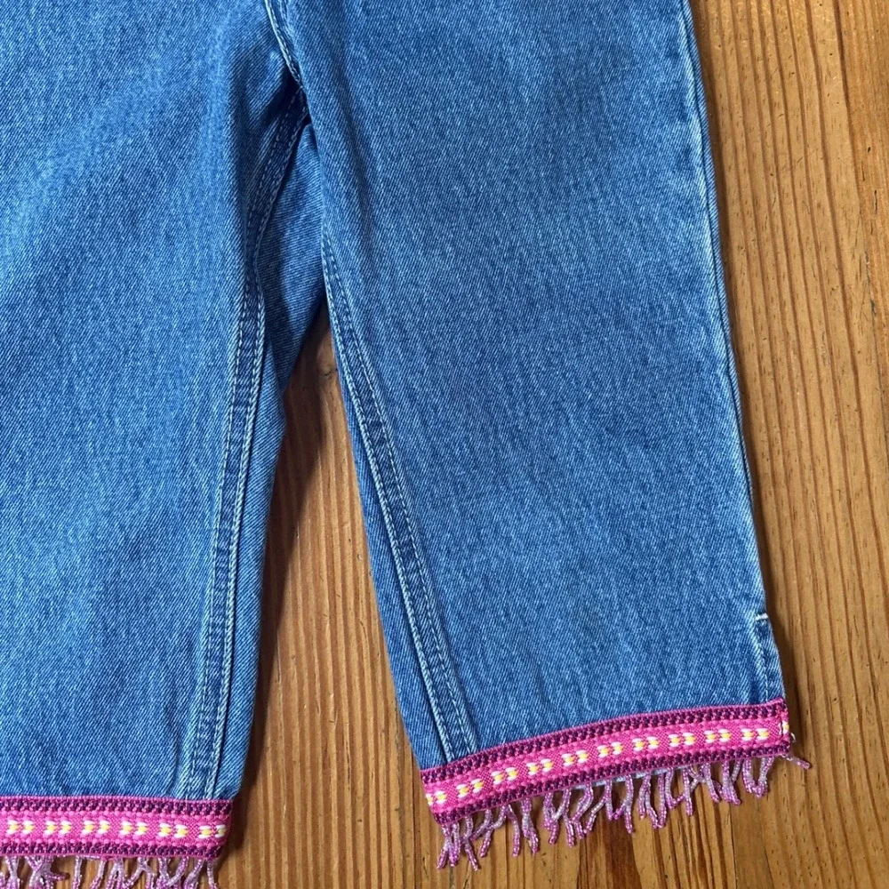 Jordache Denim Capris Kids Blue Boho Beaded Fringe Vintage SIZE 6